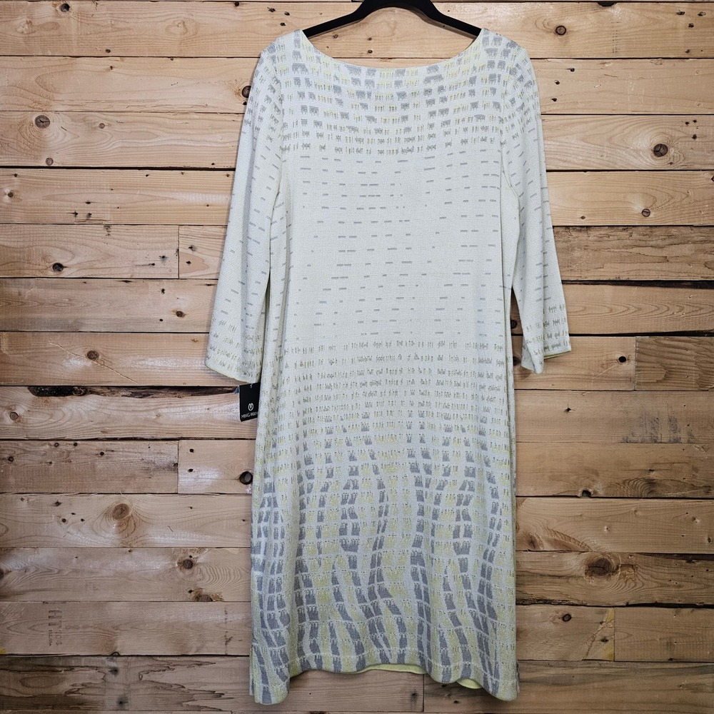 Ming Wang Cream and Soft Yellow Patterned Midi Dress - Picture 4 of 11